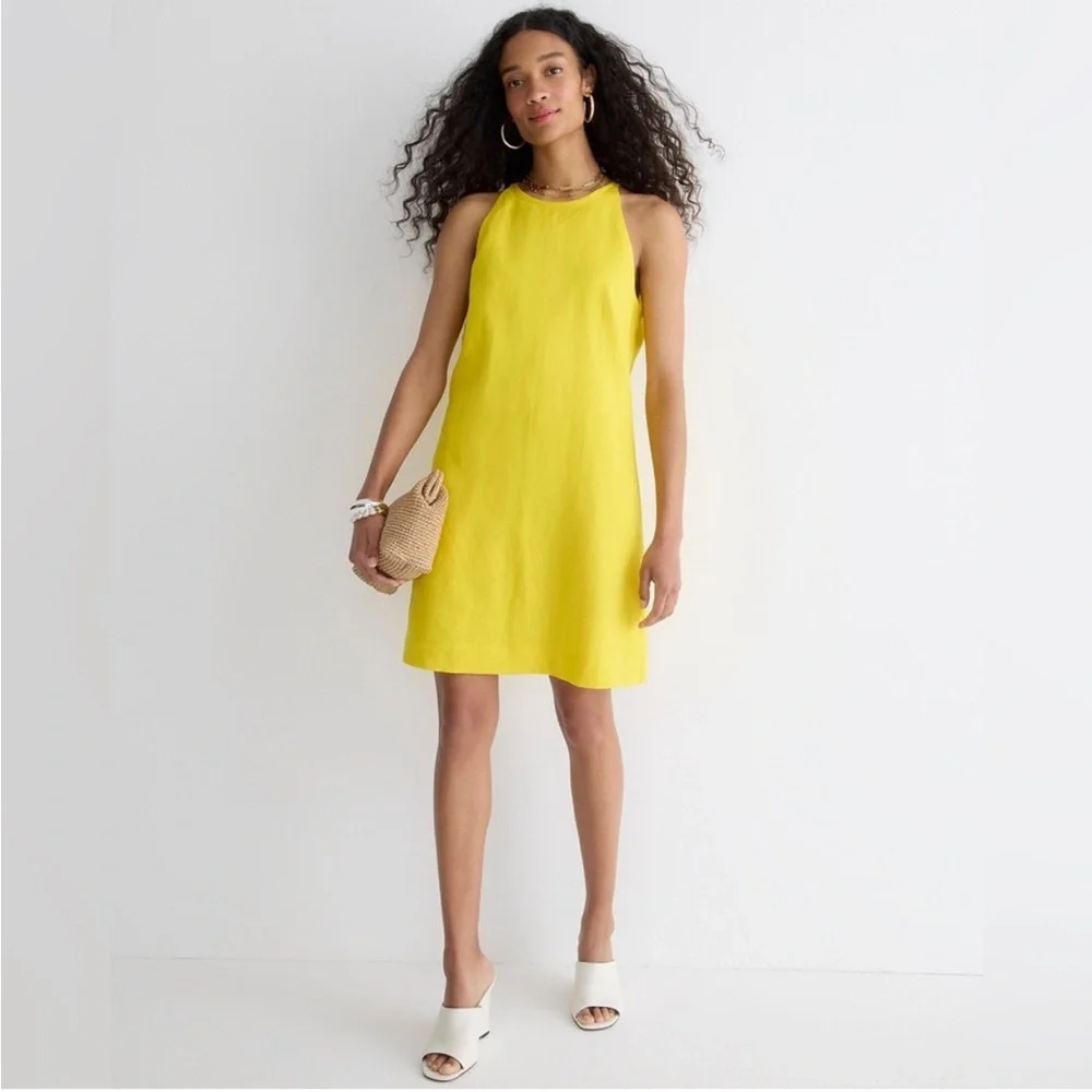 J. Crew Maxine High Neck Shift Dress in Linen Yellow - XS